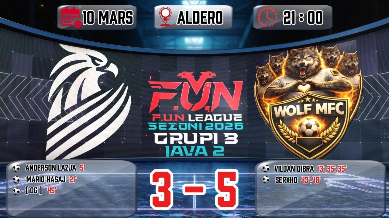 F.U.N LEAGUE 2026 ALBANIAN EAGLES VS WOLF MFC 3-5 HIGHLIGHTS JAVA 2, 10 MARS 9PM @ALDERO (PRUSH)