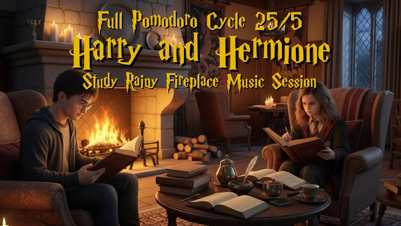 Study on a Calm Night with Harry Potter & Hermione | Pomodoro 25/5