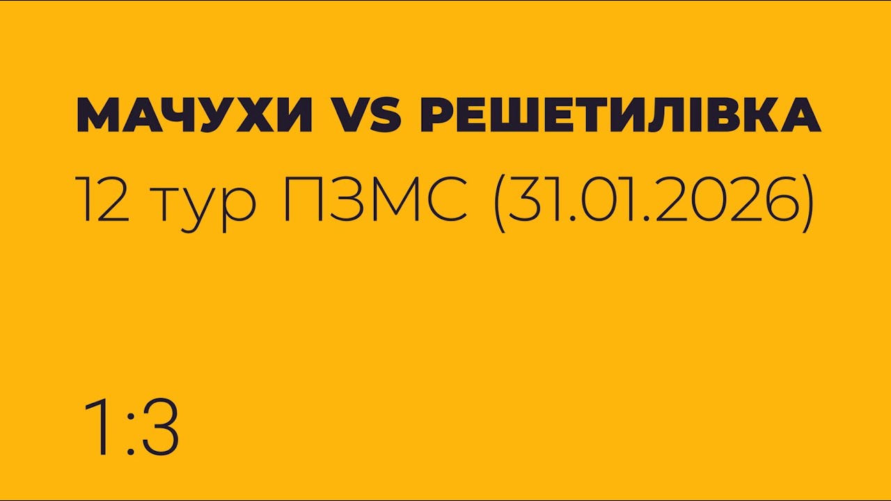 📢 МАЧУХИ VS РЕШЕТИЛІВКА   ✔️31.01.2026 ⚽🥅