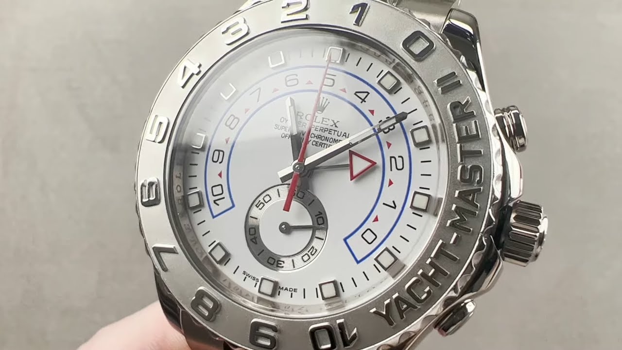 Обзор часов Rolex Yacht-Master II WG Auto 44 мм, белый циферблат, PT-ободок, браслет WG Oyster 11...