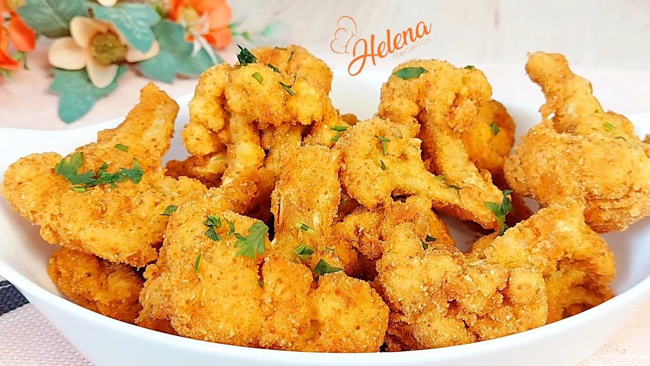 COMO FAZER COUVE FLOR A MILANESA SEQUINHA -  SEM TRABALHEIRA - Bem simples - Helena Receitas