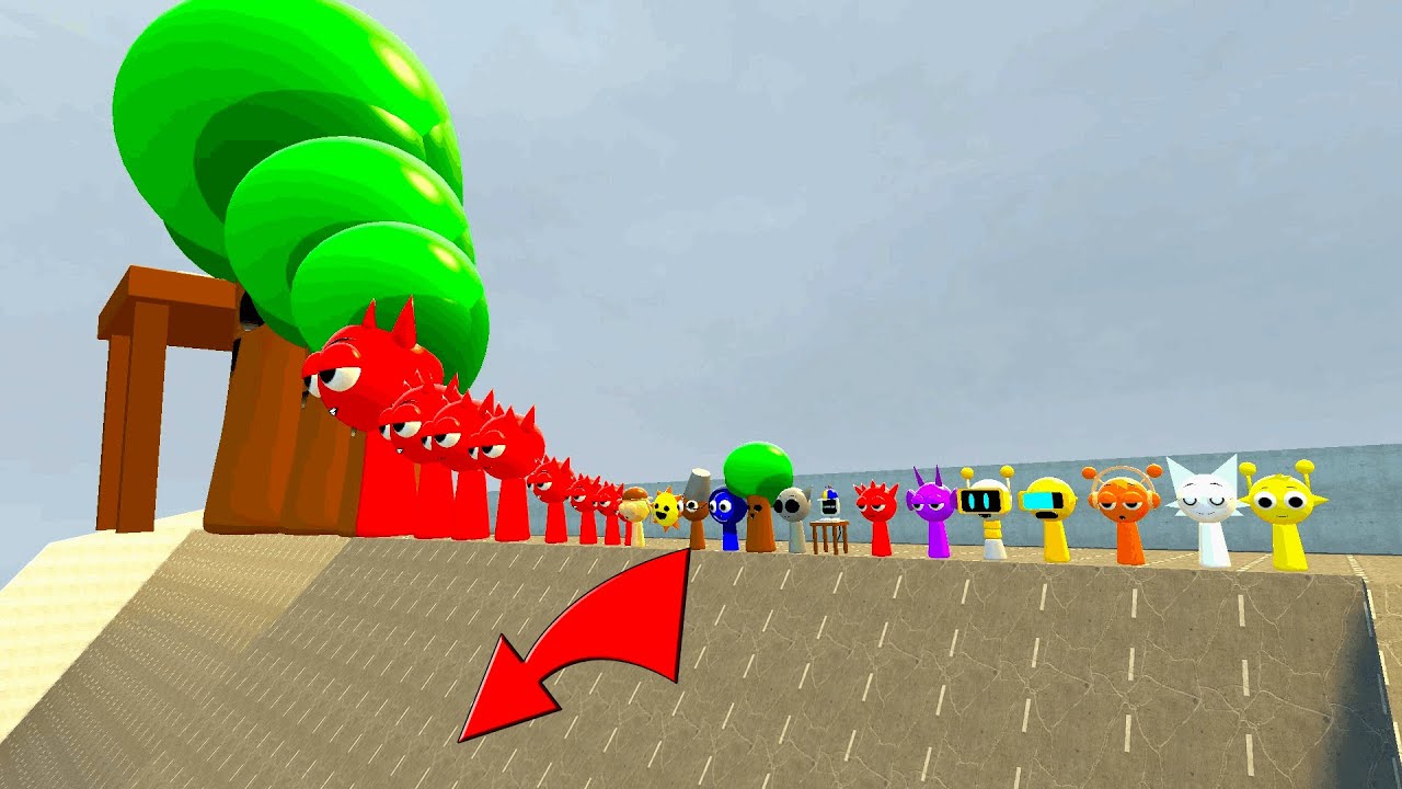 KICKING ALL TYPES SPRUNKI DOWN GIGANTIC SLIDE IN GARRY'S MOD !