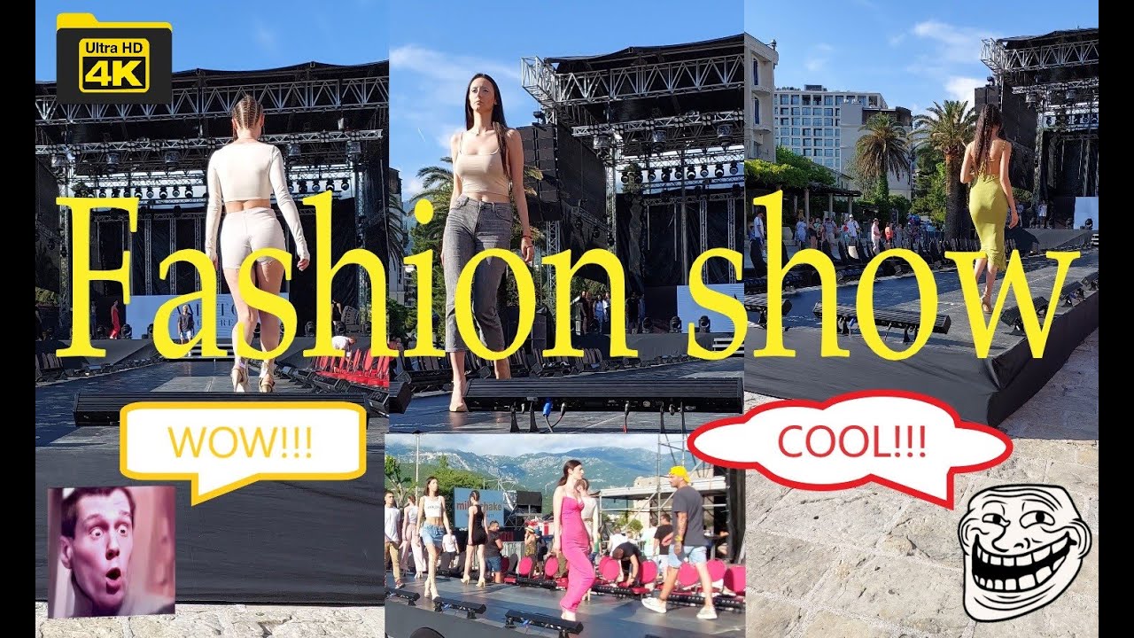 4K | Beautiful girls walk on the catwalk during a fashion show rehearsal.