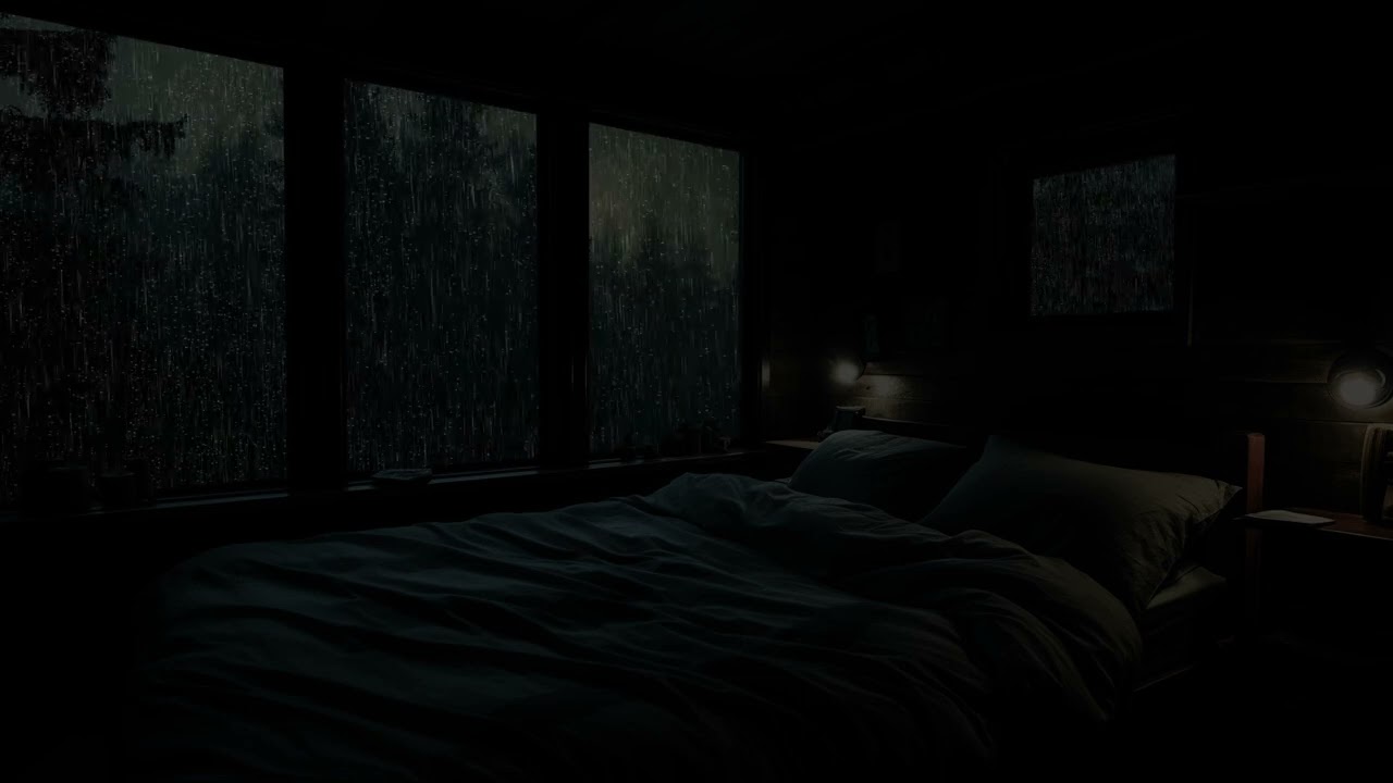 Adieu l'insomnie avec la pluie et le tonnerre sur un toit de tôle rassis dans la forêt la nuit
