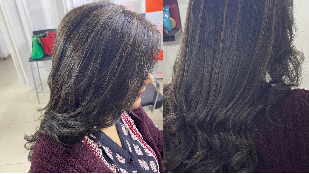 Cool lowlights on dark base with grey coverage | root touch up