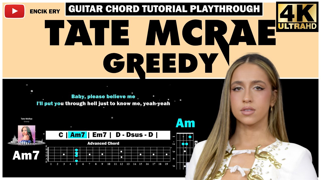 Tate McRae - Greedy [ Acoustic Version ] ( Guitar Chord Tutorial Playthrough + Lyrics )