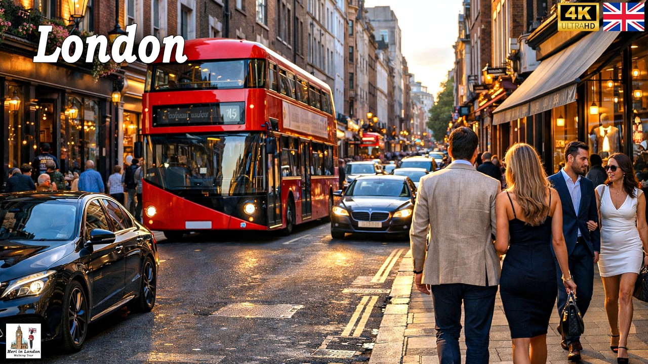 Experience London Evening Walking Tour 🚶‍➡️London's Bustling Streets Walk Experience ☀️ True 4K