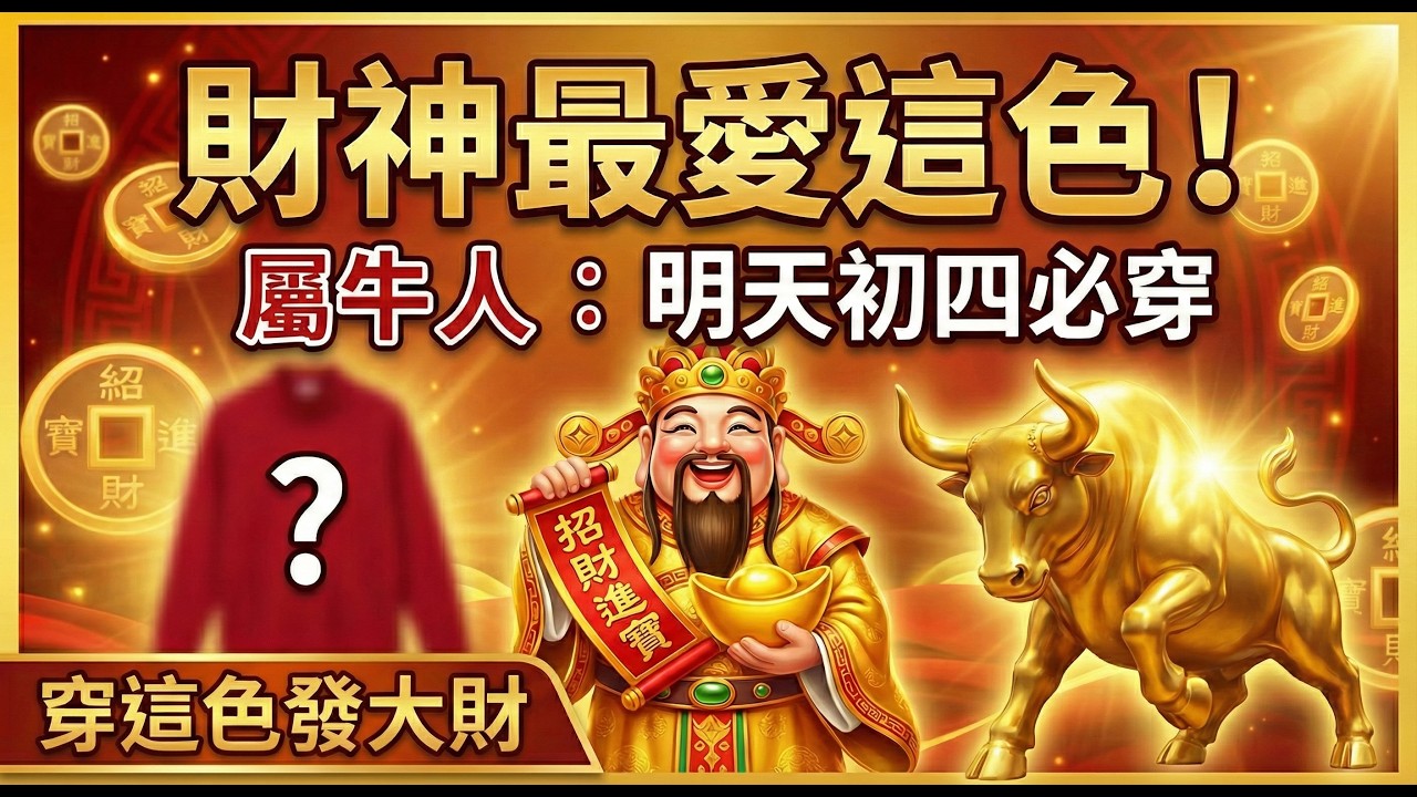 生肖牛注意！明天20號，大年初四「接神日」，你一定要穿對這顏色，這是財神最喜色！否則嚇跑財神悔恨一整年！#屬牛2026運勢 #大年初四 #接神日 #迎財神 #2026生肖牛運勢 #幸運顏色 #旺財顏色