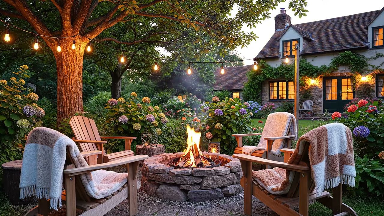 Cozy Campfire in a Cottage Garden 🔥 Relaxing Nature Sounds for Sleep, Study & Relaxation
