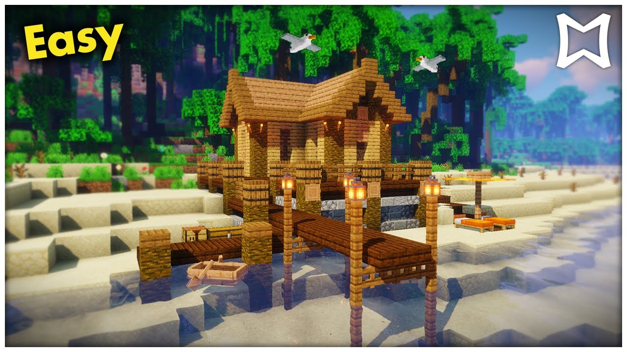 ► Minecraft Beach House Fishing Hut Survival Tutorial! (EASY)