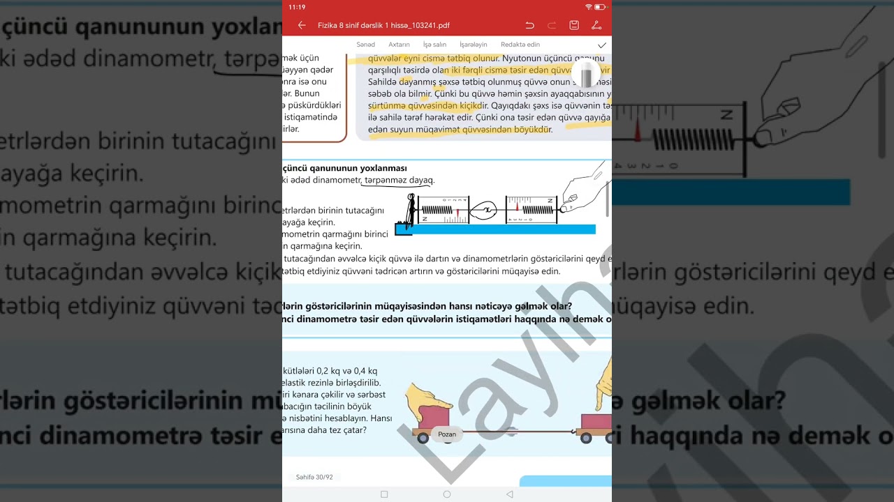 Fizika 8. Dərs 1.6. Nyutonun 3 cü qanunu