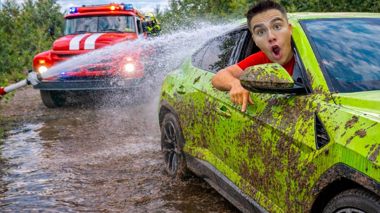 Brother on Lamborghini Urus in Car Chase VS I on Fire Truck & Got into a Pit  in Comedy Video!