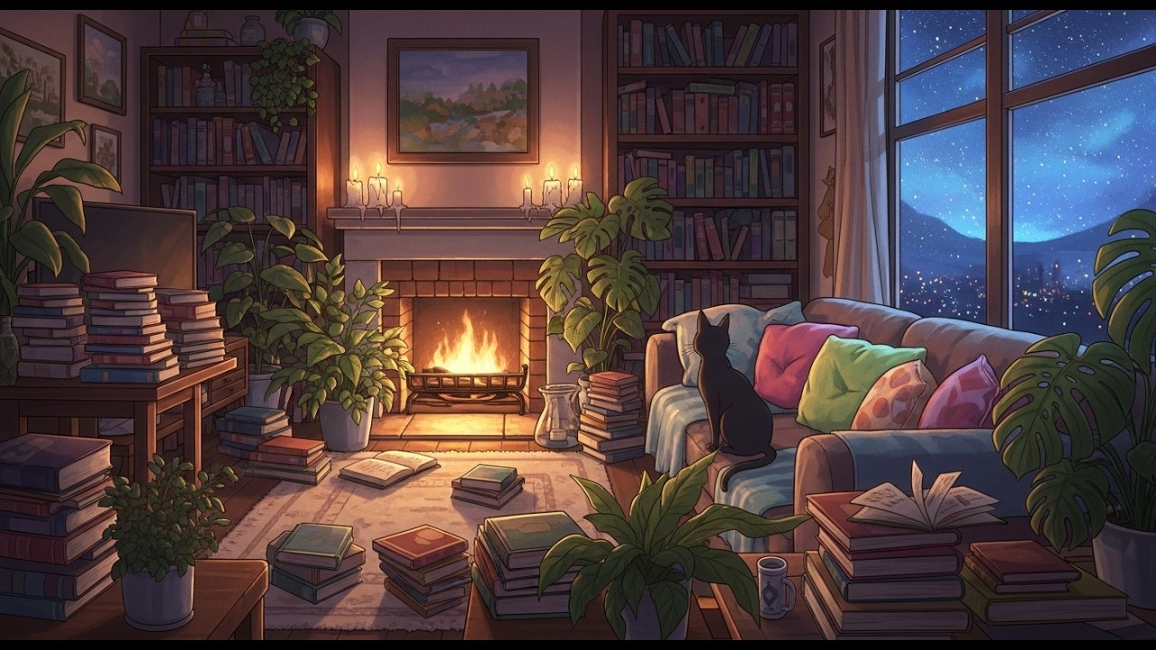 Gentle Rain and Crackling Fireplace Ambience 4K ☔🔥 Peaceful Lofi Music for Focus & Relaxation