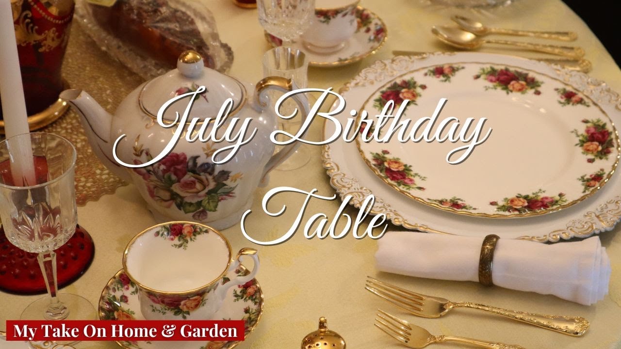 July Birthstone Themed Table Setting - Ruby and Delphinium