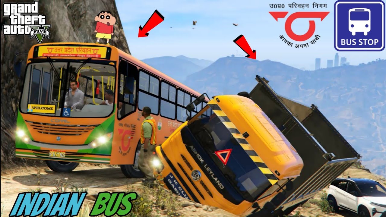 GTA 5 : FRANKLIN AND SHINCHAN DRIVING INDIAN BUS TATA BUS FOR PUBLIC TRANSPORT BUSINESS IN GTA 5 