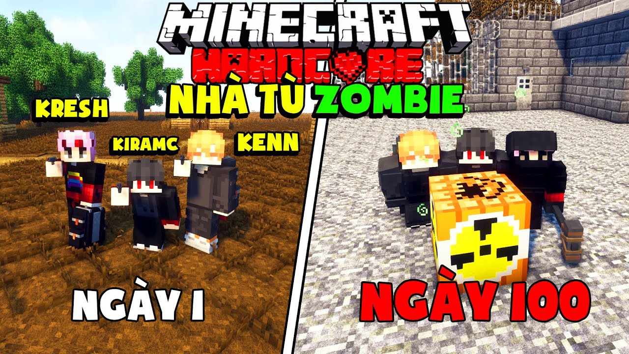 KiraMC Tóm Tắt 100 Ngày Minecraft Sinh Tồn Nhà Tù Zombie Cùng Bạn Không Thân Lắm - Kresh Và Kenn !!