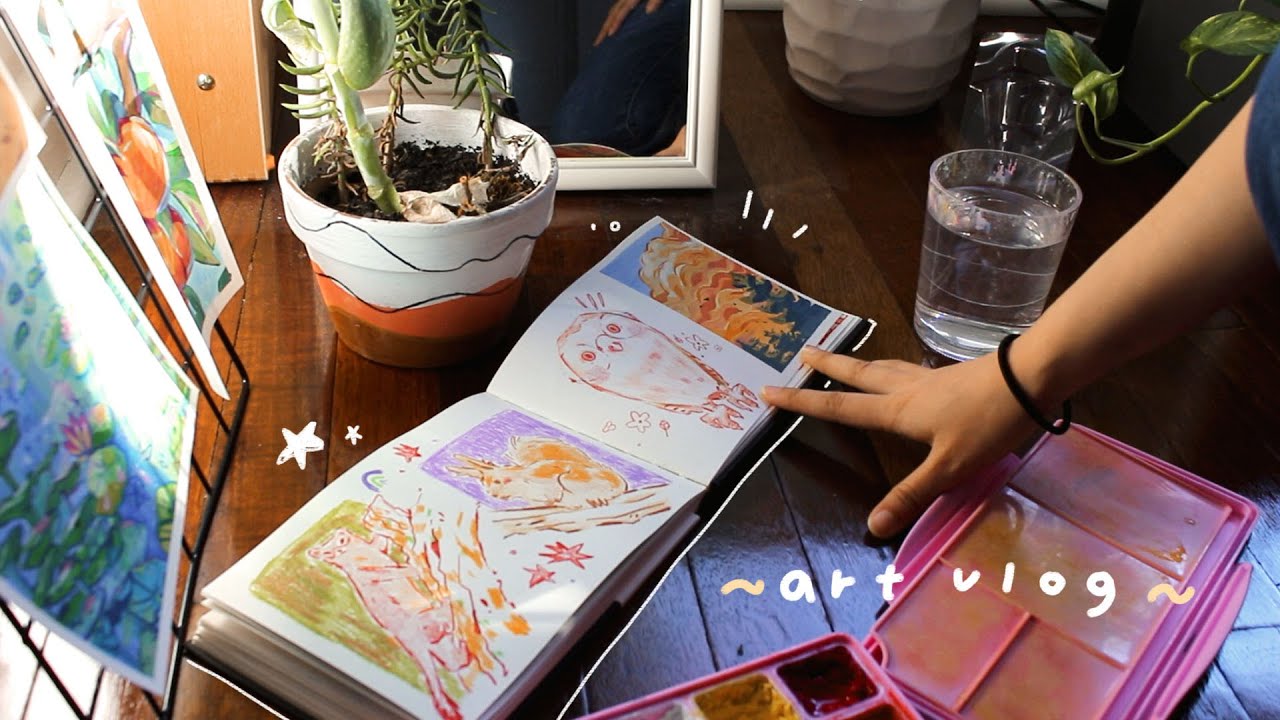 Art vlog 🍃🌞 draw with me, gouache paint, calm days