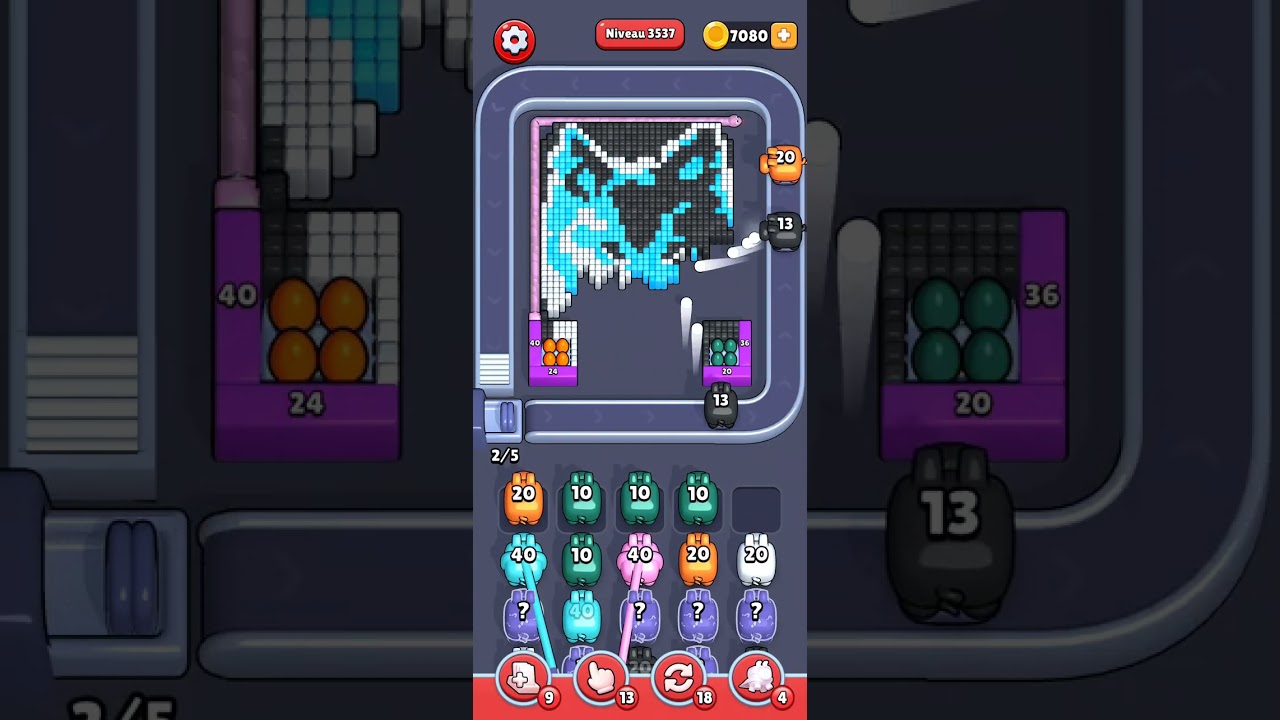 Pixel Flow Level 3537 Very Hard - The one with the blue, White and black wolf