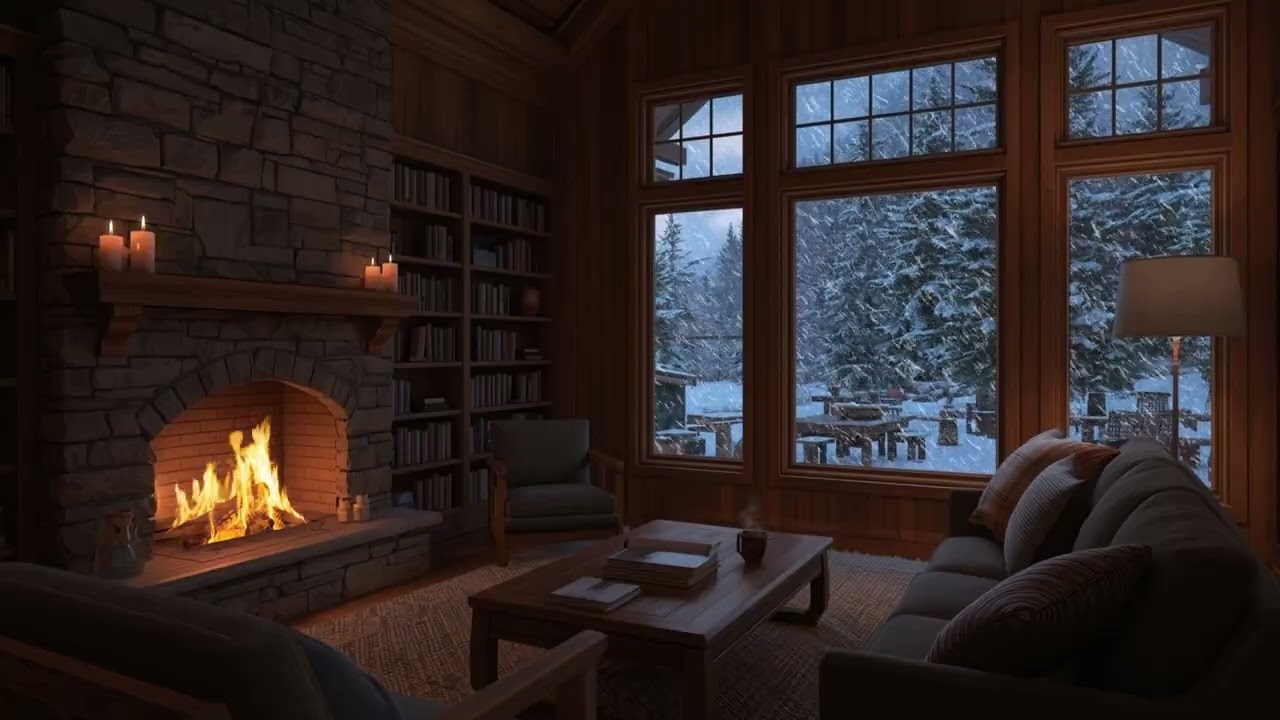 fireplace glow, candlelight ambience. winter fireplace ambience