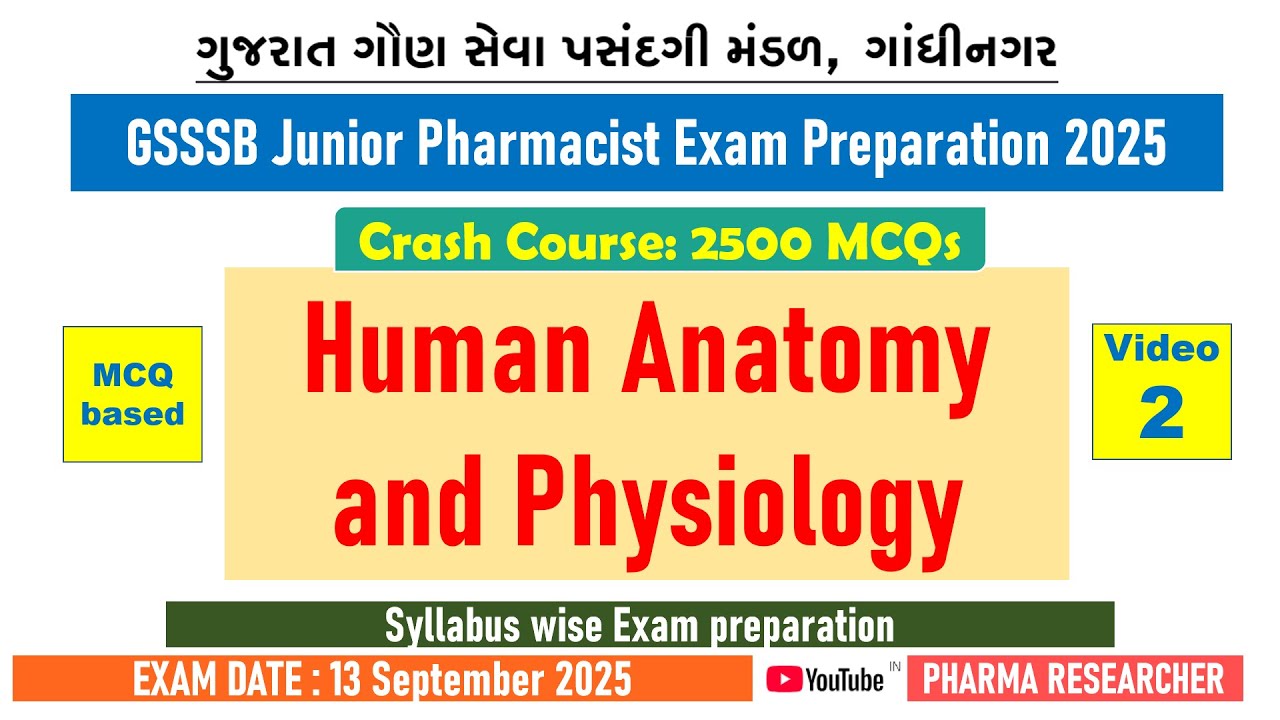 Human Anatomy and Physiology MCQs II GSSSB Junior Pharmacist Exam Preparation 2025 II 2500 MCQs