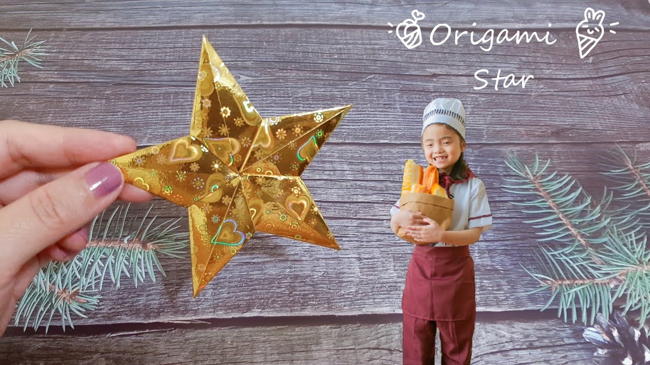 Origami Five Pointed Star, star for Christmas tree【摺紙藝術】星星、5角星星。 Estrella. (Makoto Yamaguchi)