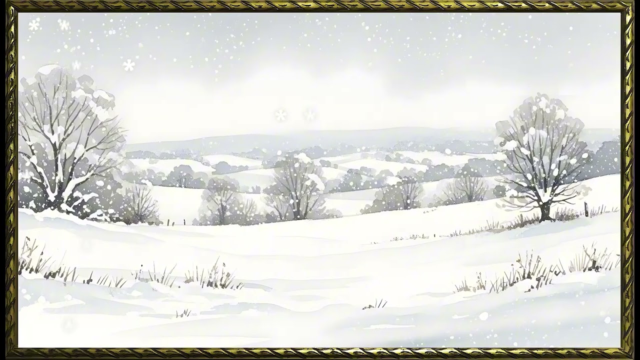 Vintage Frosted Meadow in Peaceful Silence | Gold Frame TV Art | Art Screensaver for TV | Wall Art