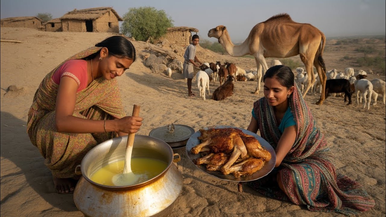 Life in the Indian Desert | Camel Milk, Ghee Making & Surviving the Heat | cooking with Indian nomad