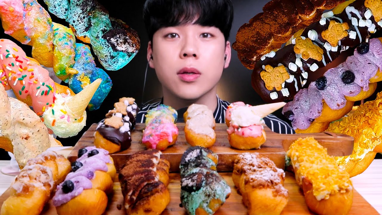 ASMR 연남동 꽈페 고오오급 꽈배기 도넛 디저트 먹방 리얼사운드Twisted Cream Donut DESSERT MUKBANG クリームツイストドーナツ