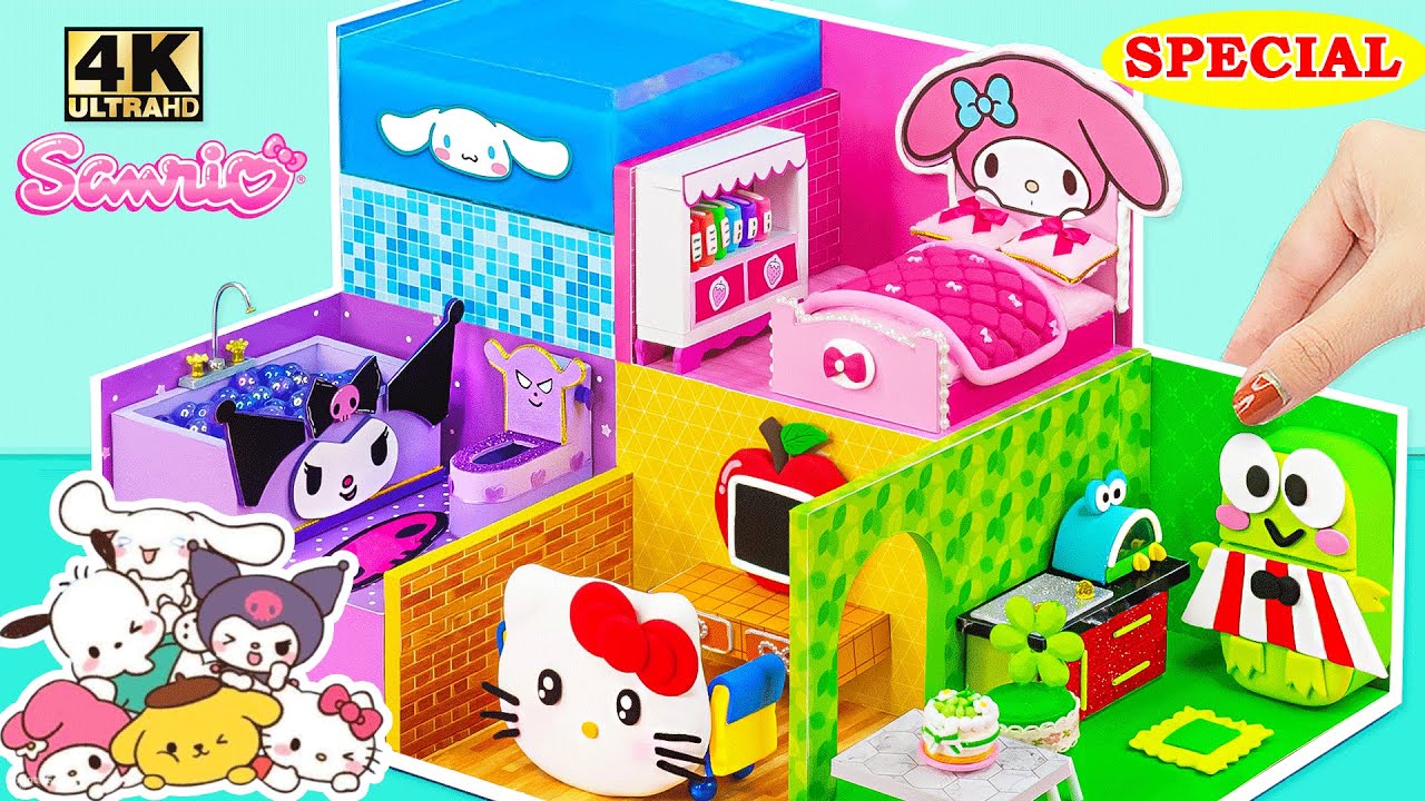 Make Sanrio 5 Color House for Hello Kitty with My Melody, Kuromi, Keroppi & Pool ❤️ DIY Mini House