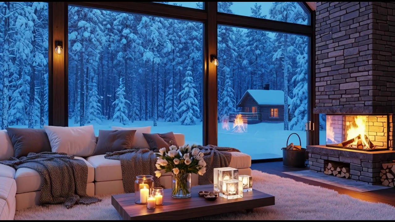 البث الخاص بي🔥 Cozy Fireplace & Falling Snow ❄️ | Relaxing Winter Ambience + Calm Music | LIVE 10 H
