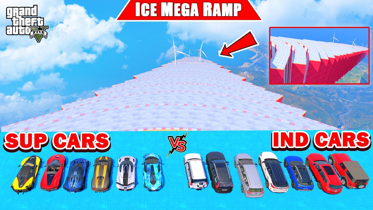 GTA 5 : INDIAN CARS 🔥 VS SUPER CARS 🚀 IMPOSSIBLE ICE MEGA RAMP JUMP CHALLENGE!!