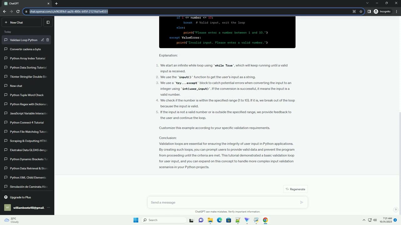 Python validation loop