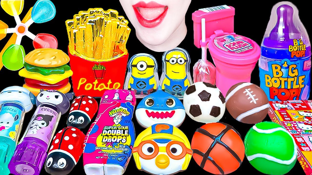 ASMR RAINBOW CANDY다양한 캔디 먹방 SPORTS BALL SOUR CANDY BURGER JELLY LOLLIPOP 스포츠볼 햄버거 젤리 뽀로로 아기상어MUKBANG