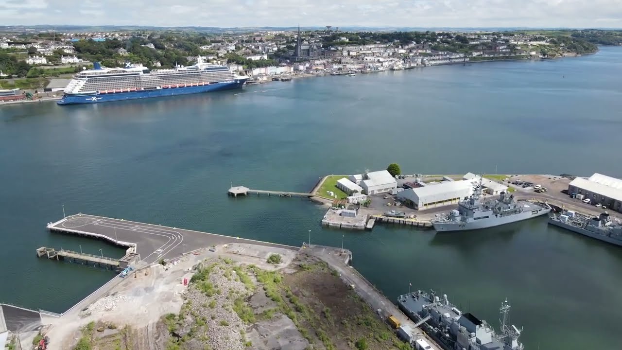 Cobh(Cork), Ireland - Celebrity Silhouette - Drone Flyover and Church Tour - 4K