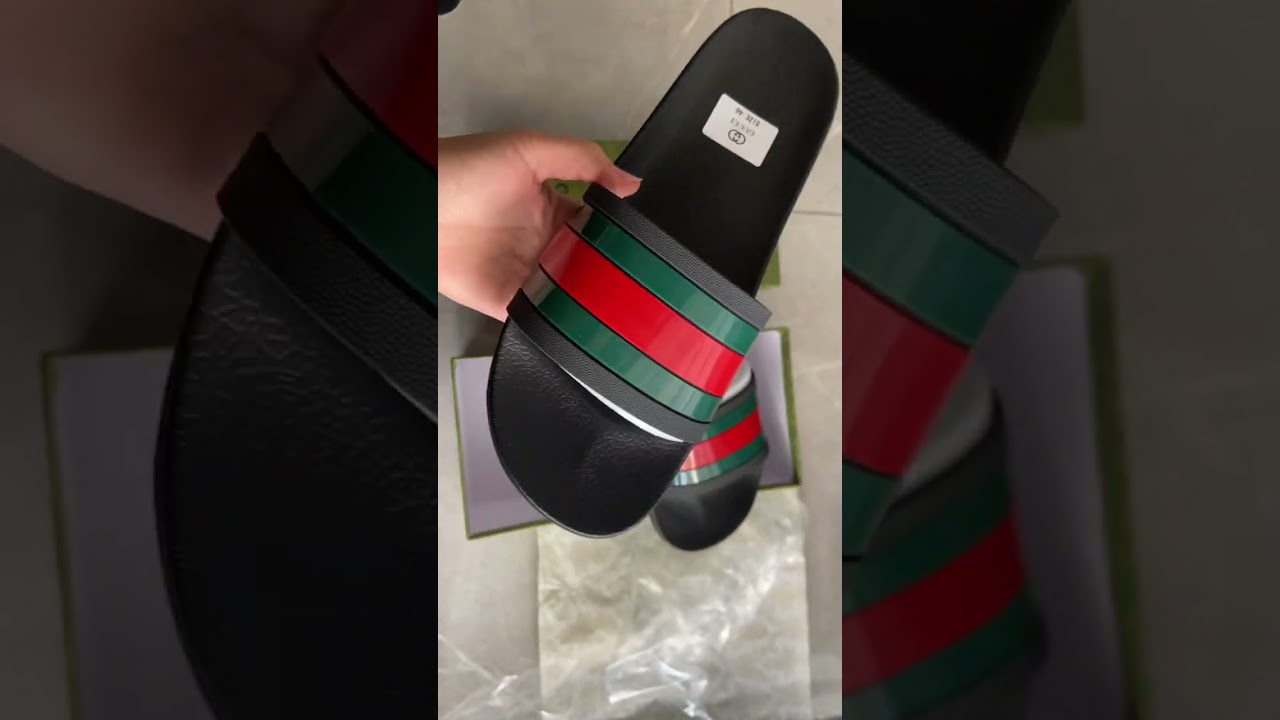 Unboxing review Gucci green red stripes sliders sandals slipper all details on 2025