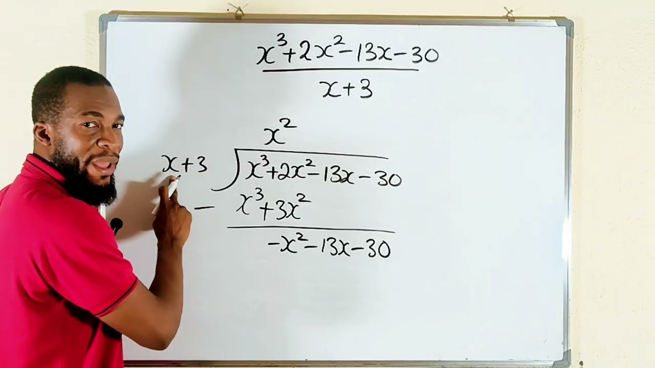 Dividing a polynomial by a factor using the long division method.