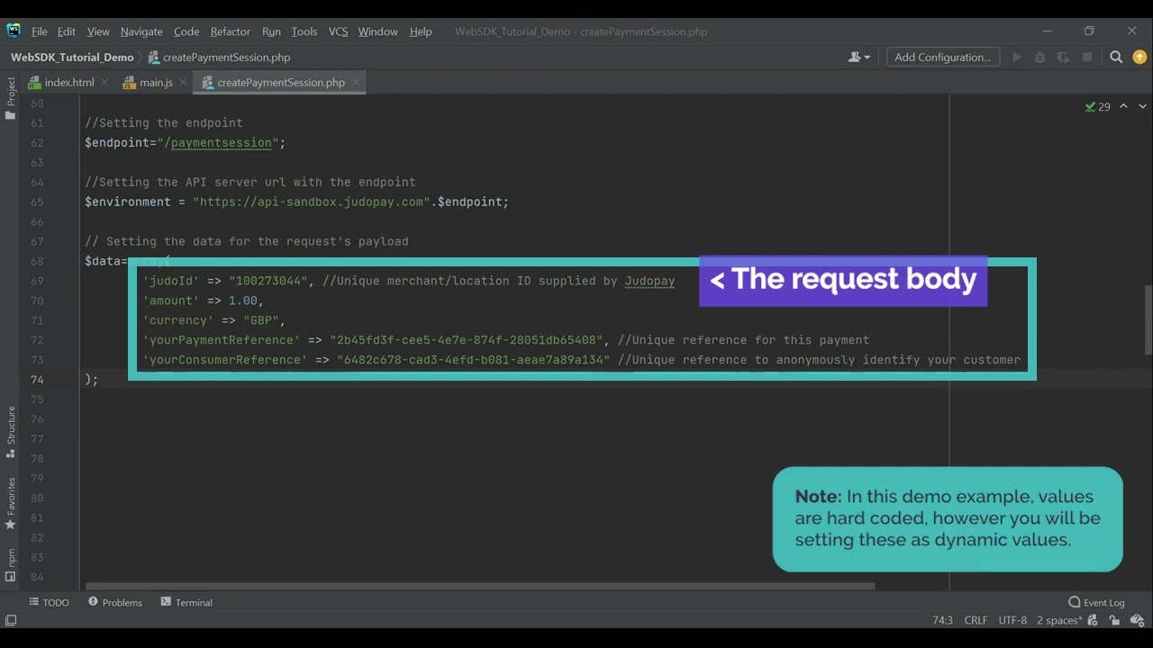 02/04 - Create A Payment Session: Defining parts of the request.