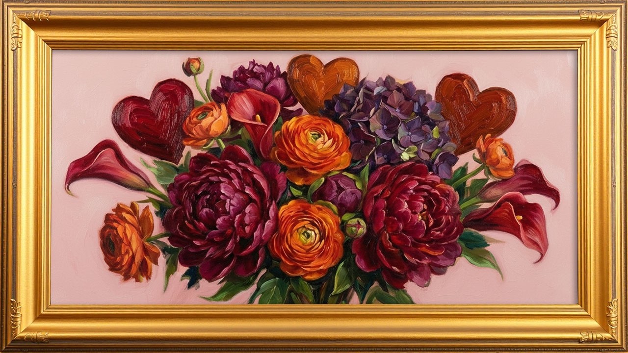 Valentine’s Day Pink Floral Heart Art Free Screensaver | SSM Art