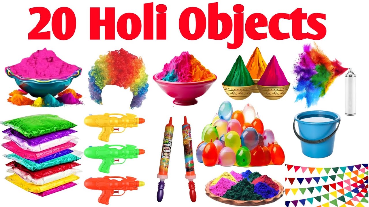 20 Holi Objects Hindi & English | Kids Learning video