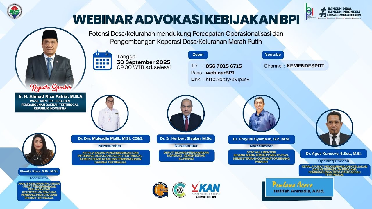 WEBINAR: Potensi Desa/Kelurahan Mendukung Percepatan Operasionalisasi dan Pengembangan KDKMP
