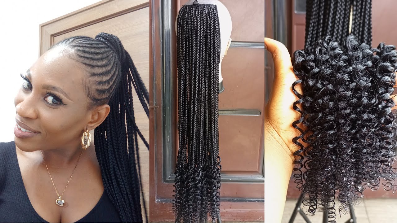 DIY Braided ponytail wig using braiding extension #briads#curlyhair#trending