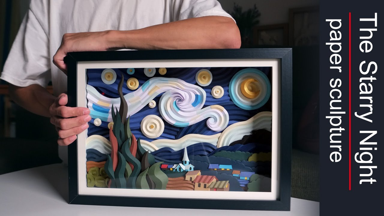 梵谷名畫-星夜/星空立體紙雕/Van Gogh Starry Night Paper Art/Make a painting out of paper/famous painting series