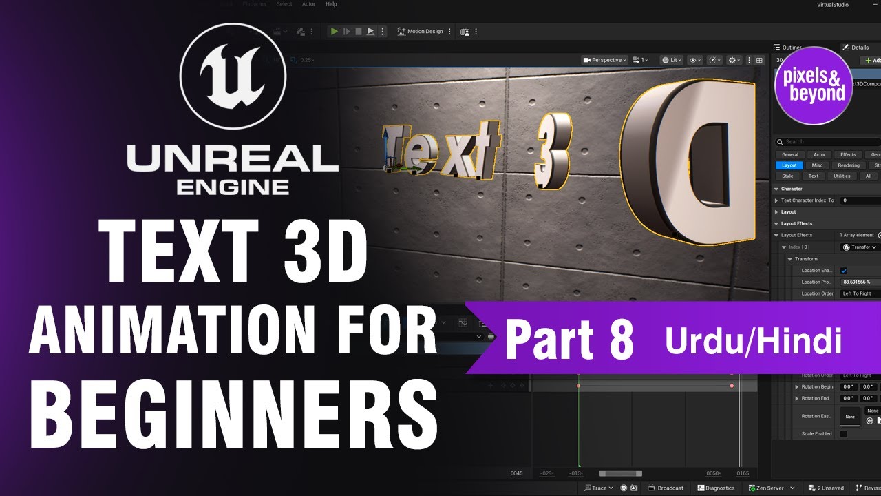 Unreal Engine Text 3D Animation with Level Sequencer | for Beginners Part 08 | Urdu/Hindi