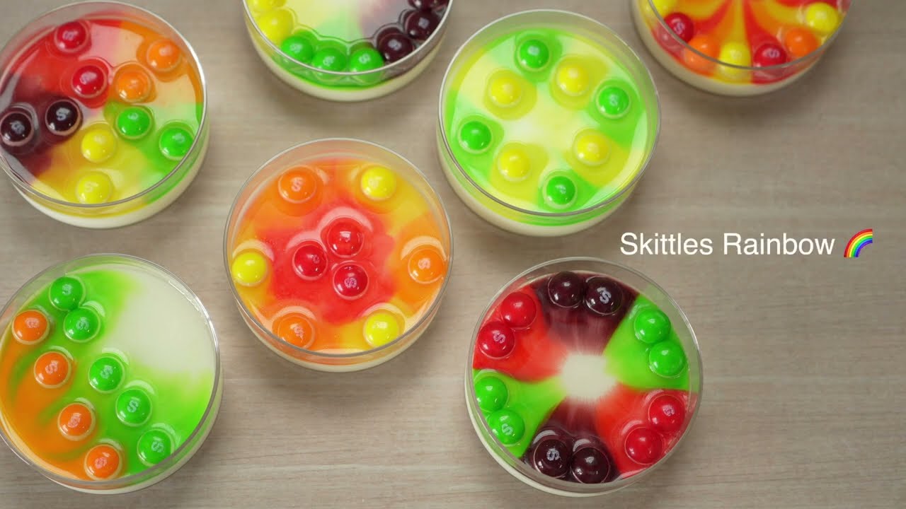 Skittles Rainbow Raw Cheesecake 実験 スキットルズ レインボー レアチーズケーキ Skittles Science Experiments #satisfying