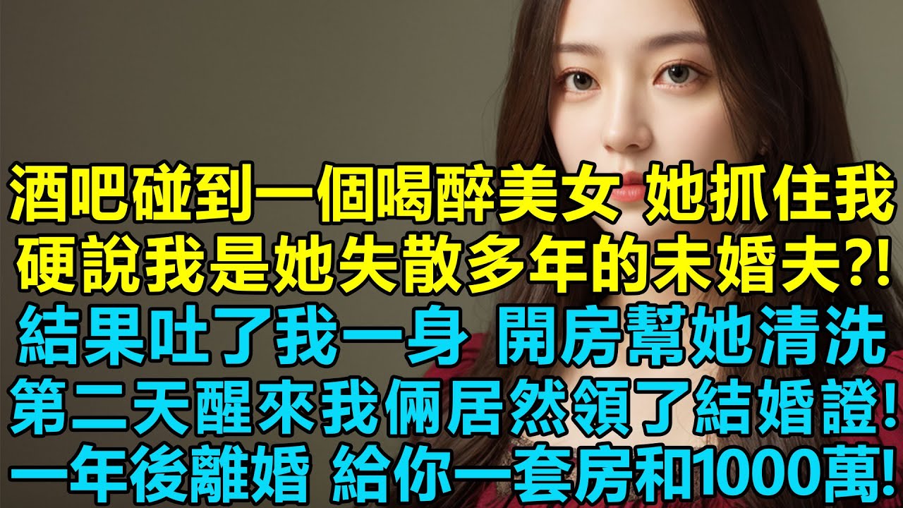 酒吧碰到一個喝醉的美女，她抓住我硬說我是她失散多年的未婚夫？！結果吐了我一身，沒辦法開房幫她清洗，第二天醒來我倆居然領了結婚證！她：一年後和平離婚給你一套房產和一千萬！