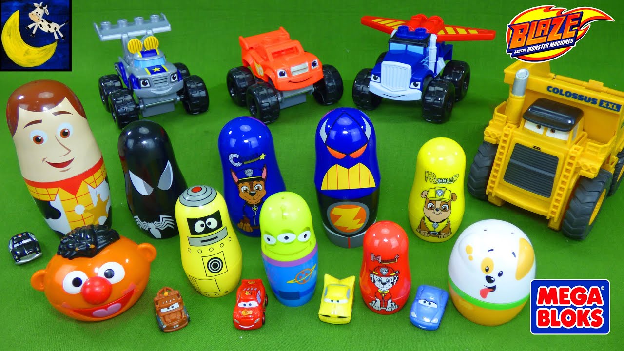 LOTS of Suprise Nesting Dolls Mega Bloks Blaze and the Monster Machines Disney Cars Paw Patrol Toys