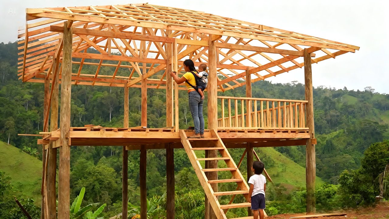 The girl and her son spent 159 days building their dream two-story wooden house