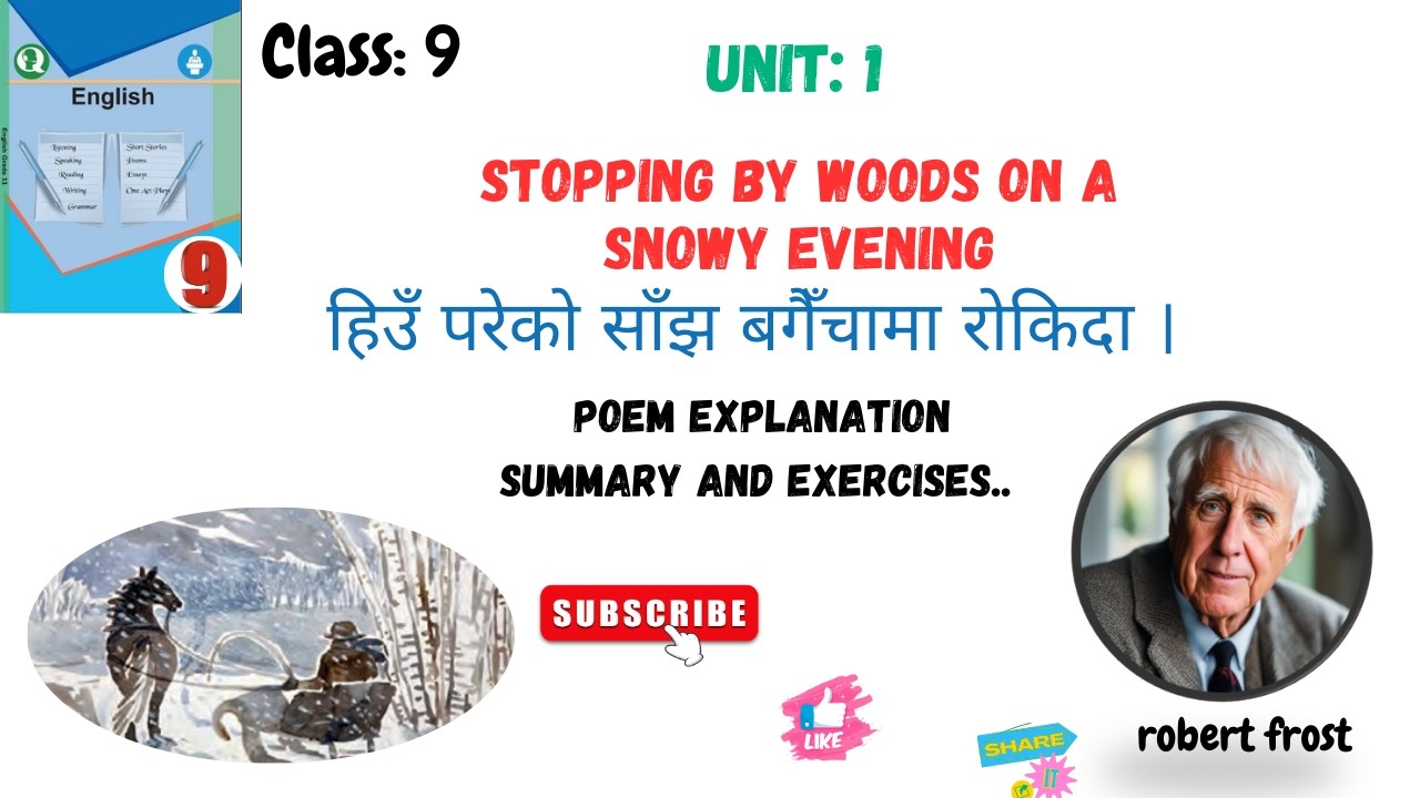 CLASS 9 II UNIT 1 II POEM 📚STOPPING BY WOODS ON A SNOWY EVENING👉TEXT EXPLANATION SUMMARY & EXERCISES