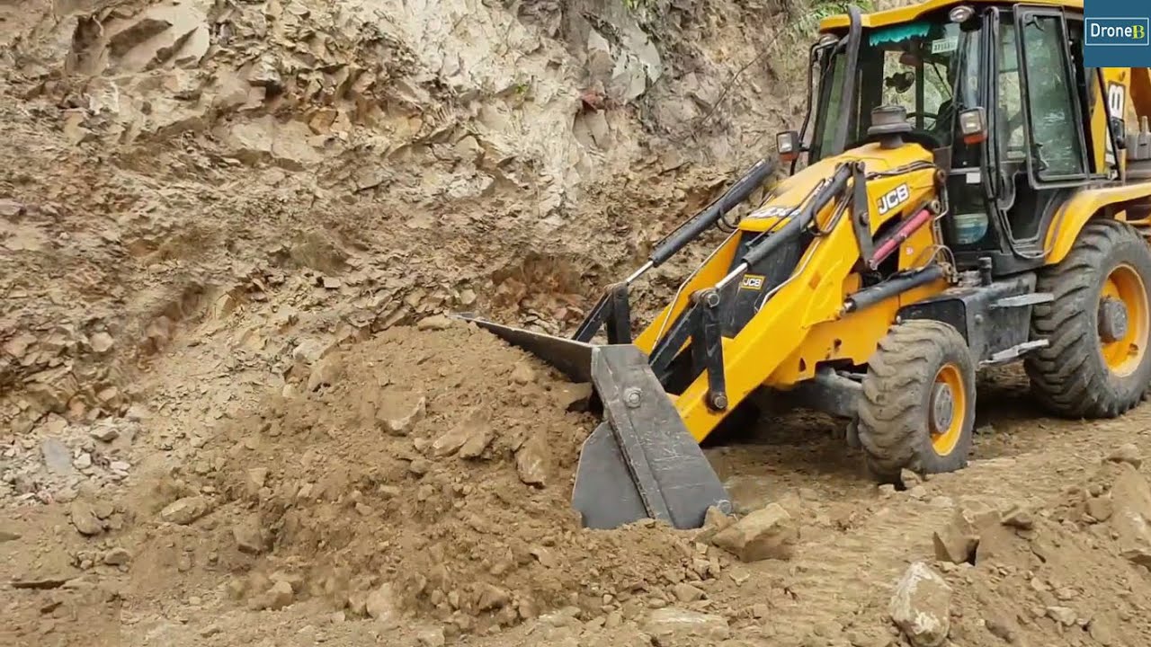 Backhoe Loader-Grading and Leveling Hilly Road-Mountain Road Building