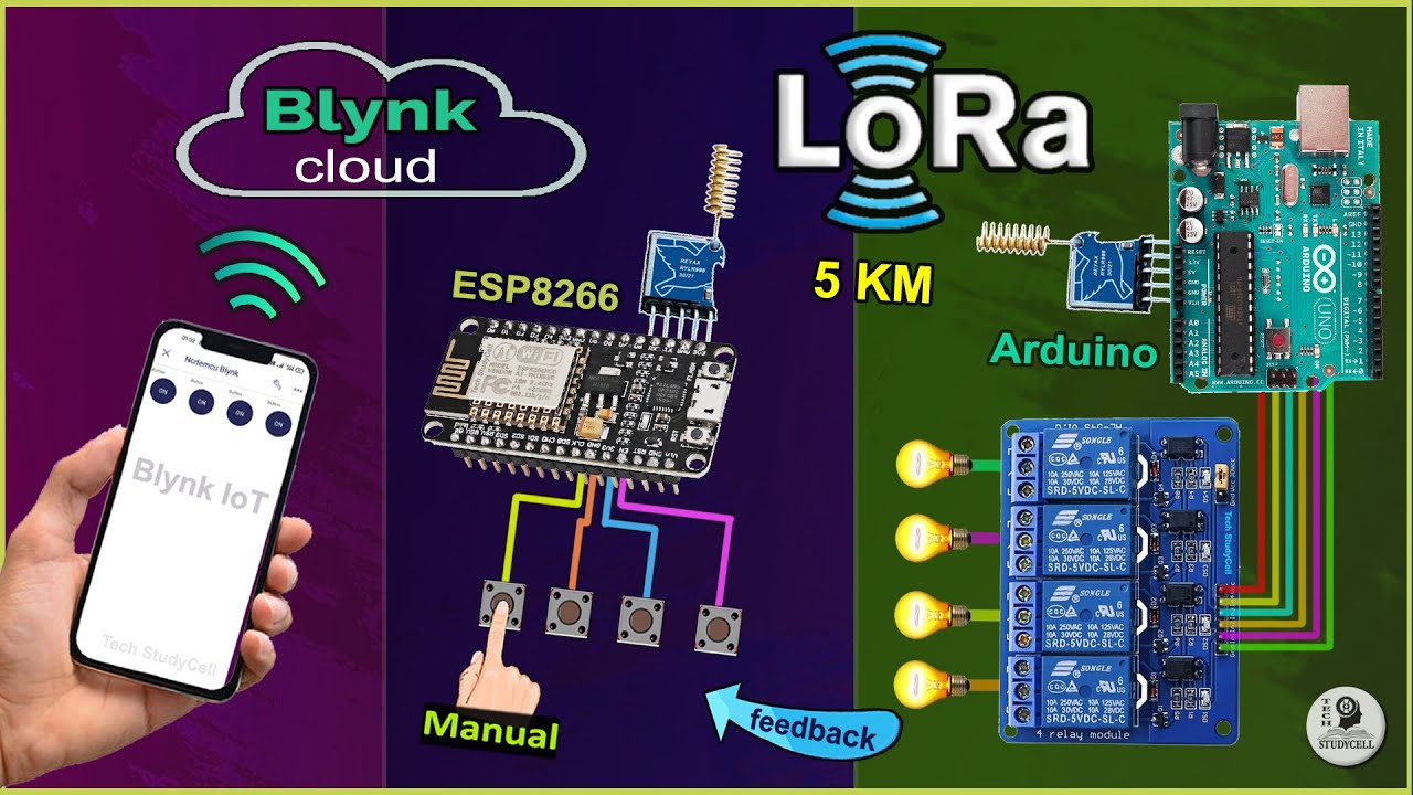 LoRa Arduino Home Automation using ESP8266 Blynk IoT | LoRa WiFi Project using RYLR998 module